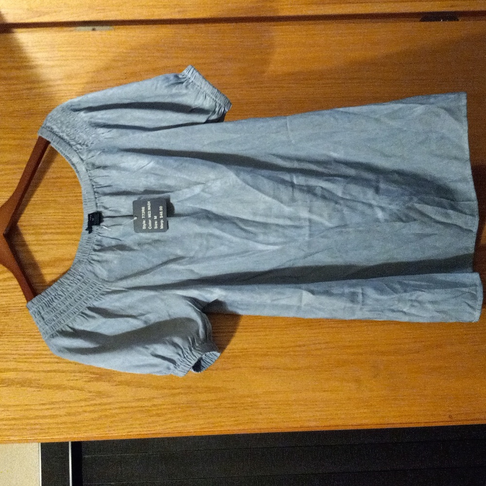Womens select & trend blouse short puffed sleeve #T72R6 med wash with shimmer